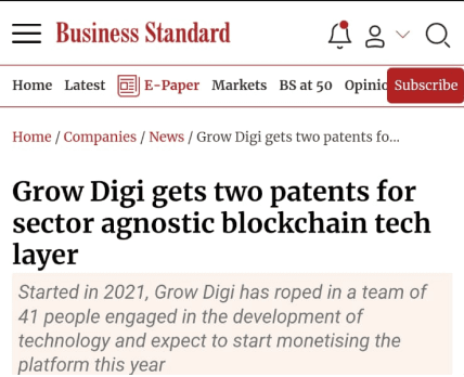 Grow Digi gets two patents for sector agnostic blockchain tech layer