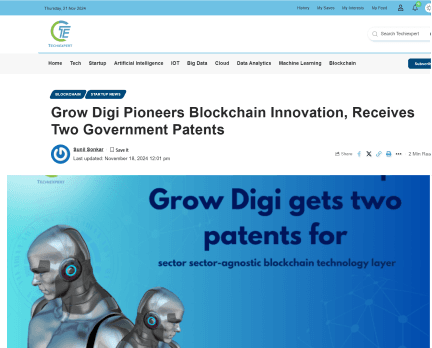 Grow Digi Pioneers Blockchain Innovation, Receives Two Government Patents